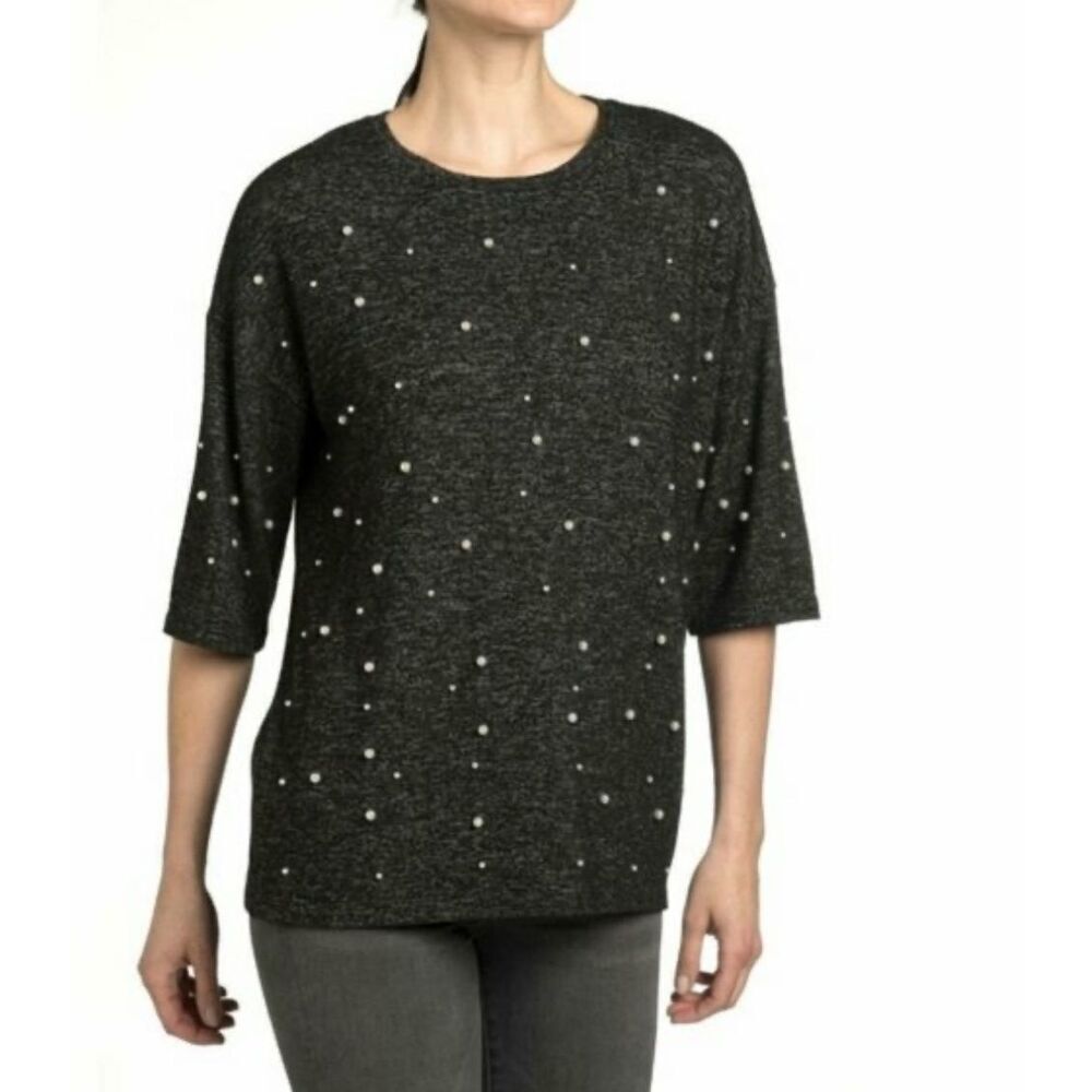 Chelsea & Theodore‎ Size Small Sweater Cinder Heather Gray Pearls Embellished
